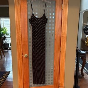 Strappy Maxi Dress with Subtle Stripe Detail - Black